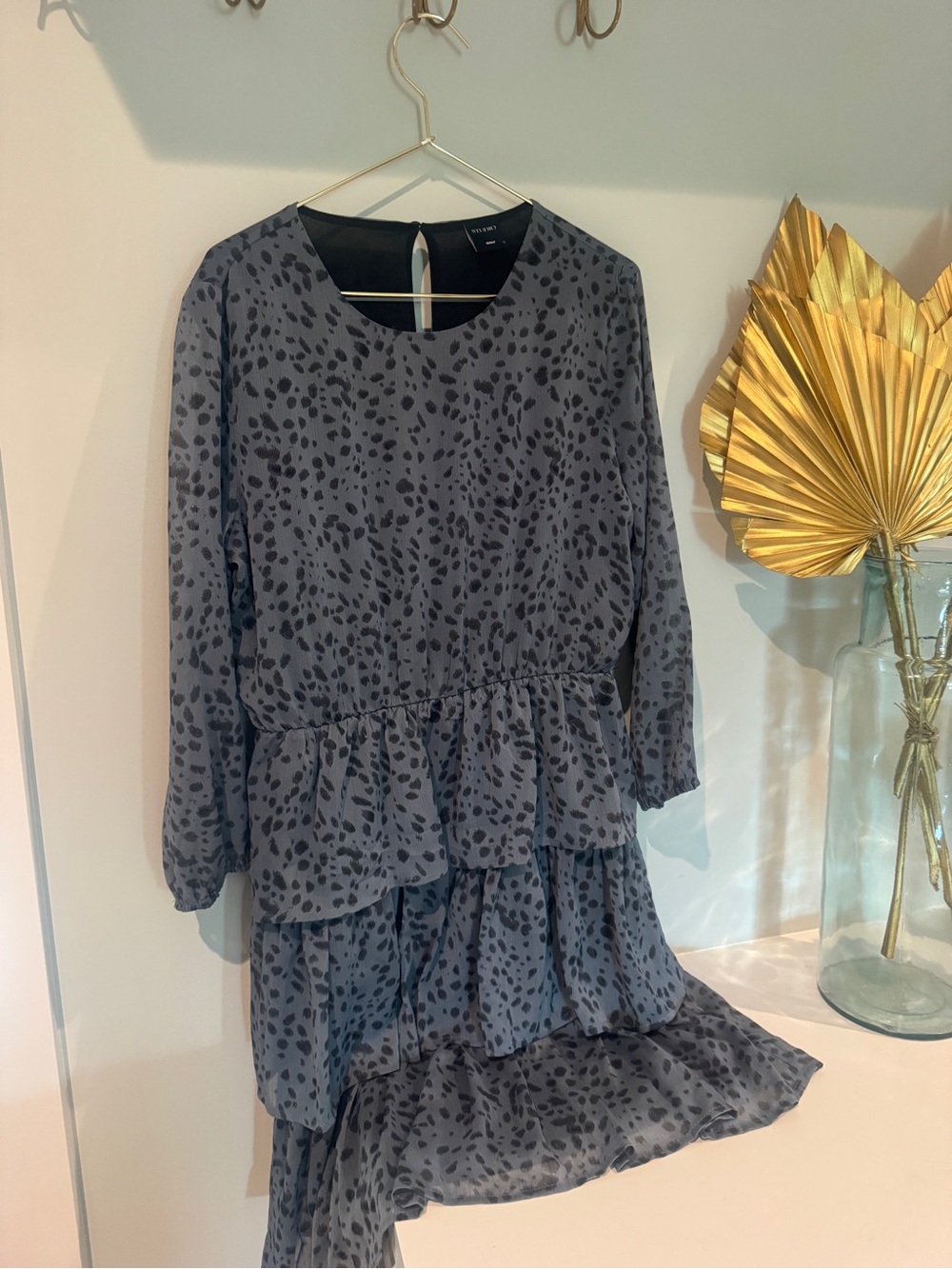 Tiered Grey/Blue Animal-Print Dress